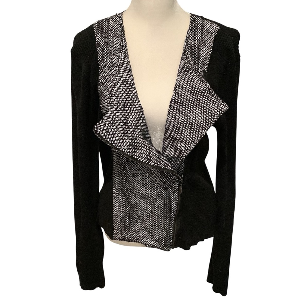 Anne Klein Black and White, Gray Women's Zipper Blazer WORN ONCE Size M